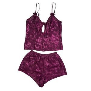 Frederick’s of Hollywood Women’s Small Pajama Set Tank & Shorts Purple Bows